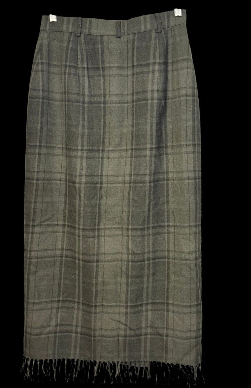 Lauren Ralph Lauren Vintage Wool Plaid Wrap Skirt Fringe Hem Long Sz. 6 - Picture 4 of 5